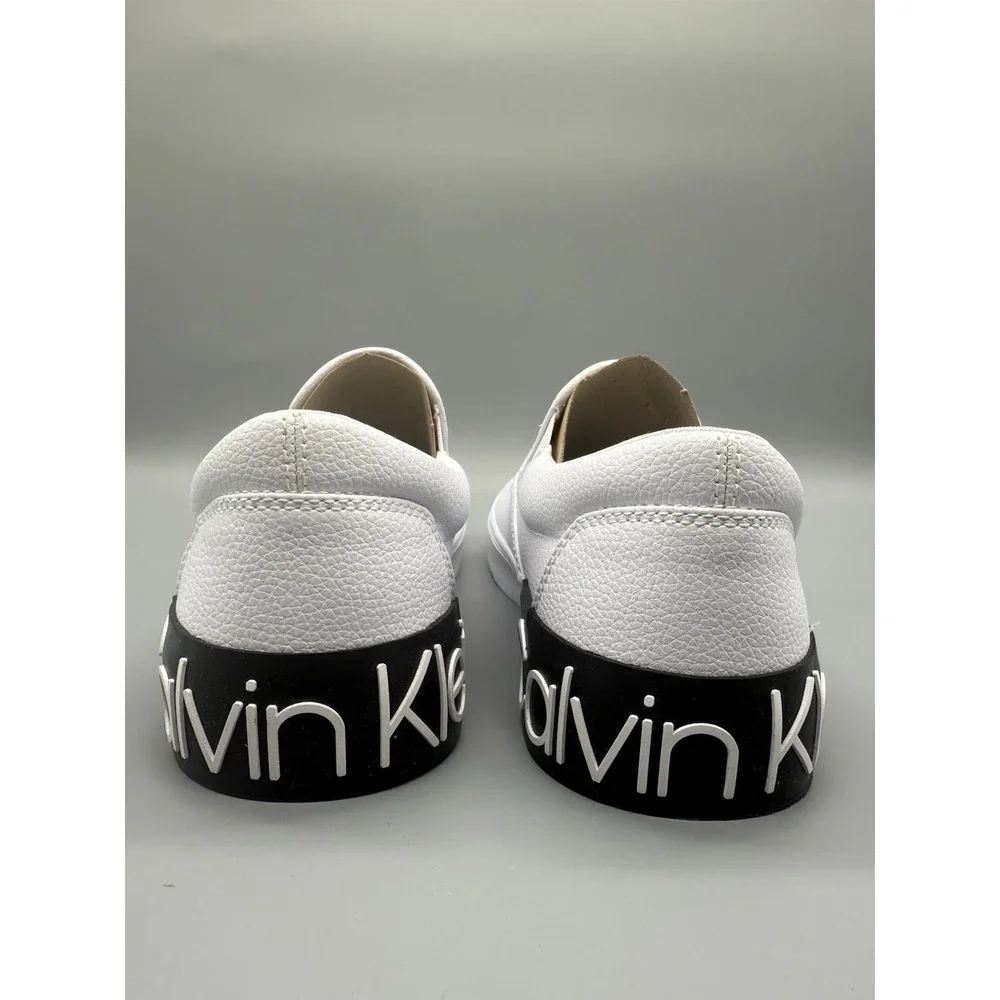 Calvin Klein Slip-On Sneakers RYOR2‎ Men's 9 White Leather CK Logo Casual Shoes